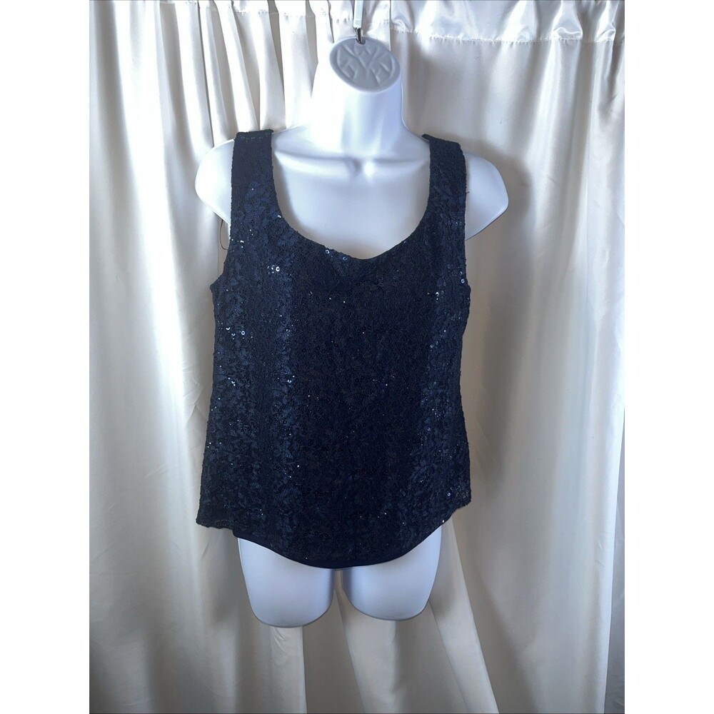 Vintage R&M Richards Women’s Sequin Tank Top Size 8 Navy Blue Special Occasions